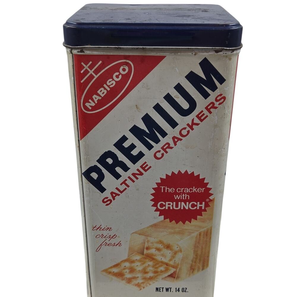 Nabisco Vintage Premium Saltine Crackers Advertising Tin 1969 White/Red/Blue
